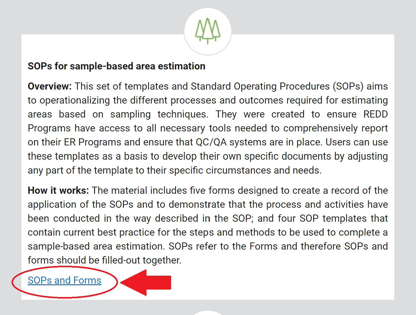 The link to view and download the SOP templates from FAO and FCPF