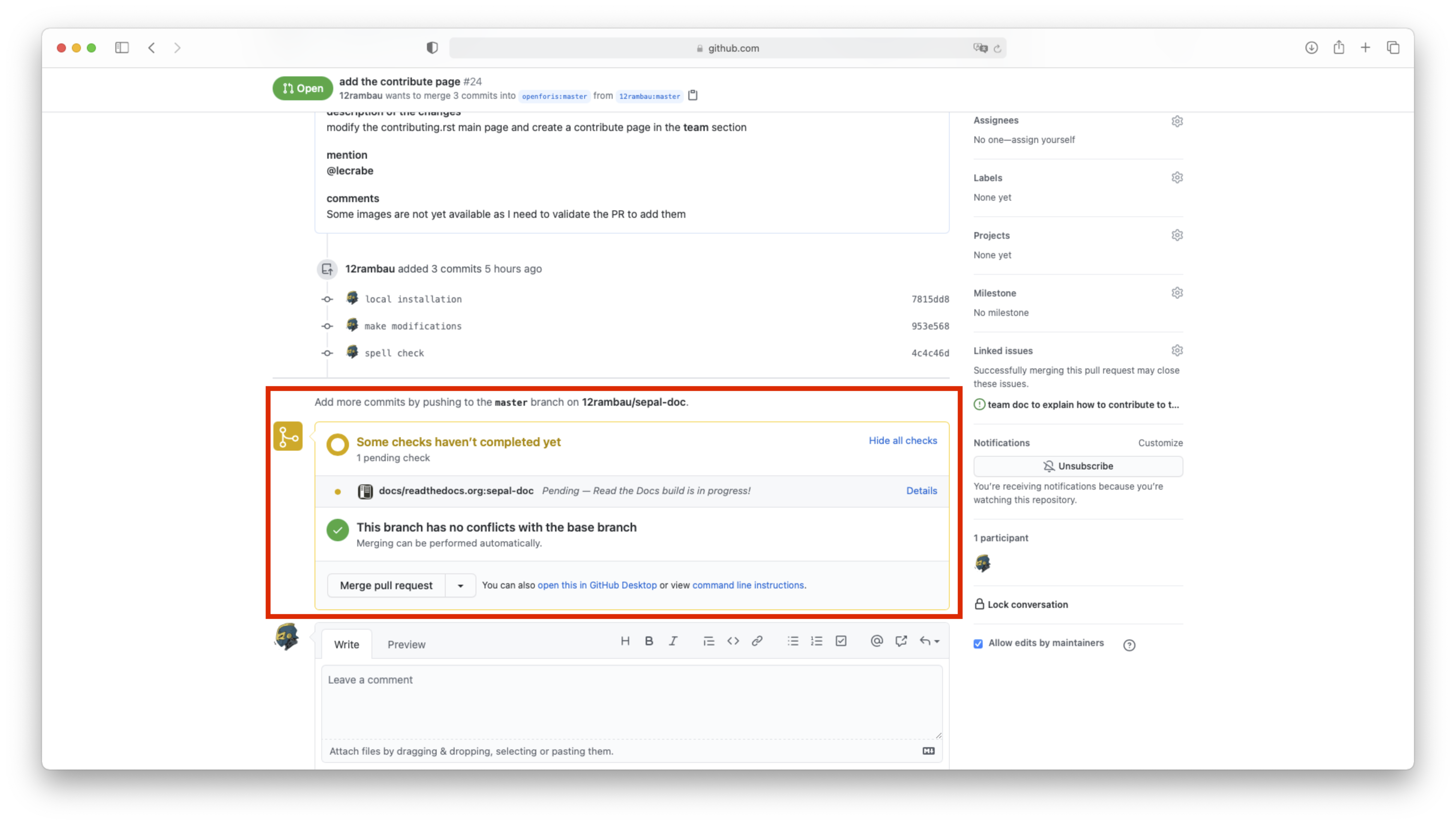 Continuous integration (CI) in PR