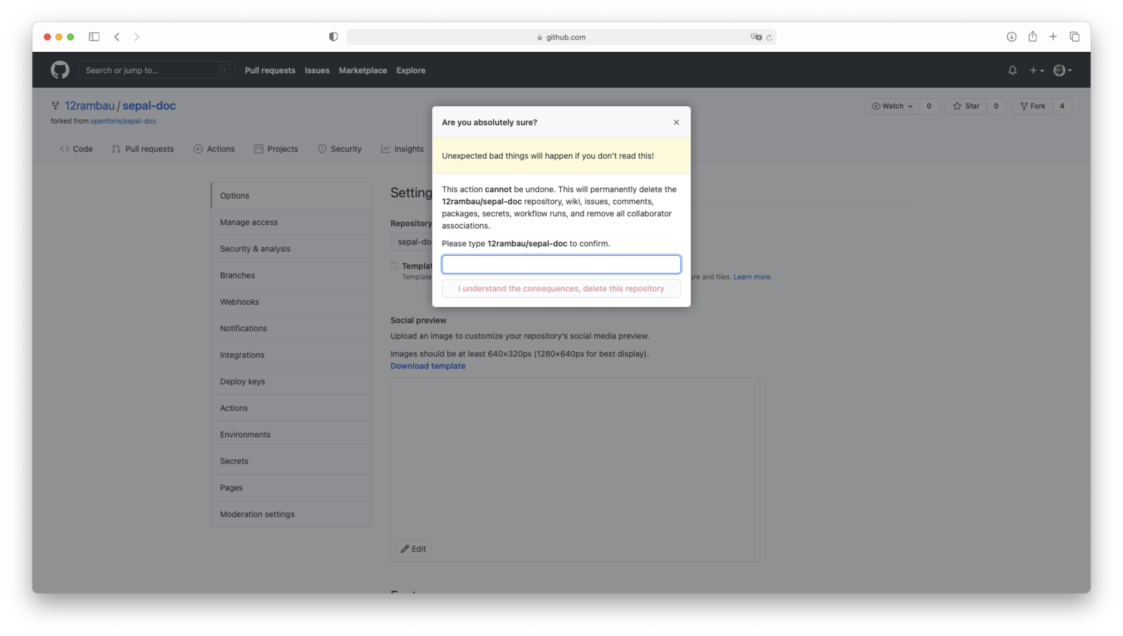 Delete pop-up window