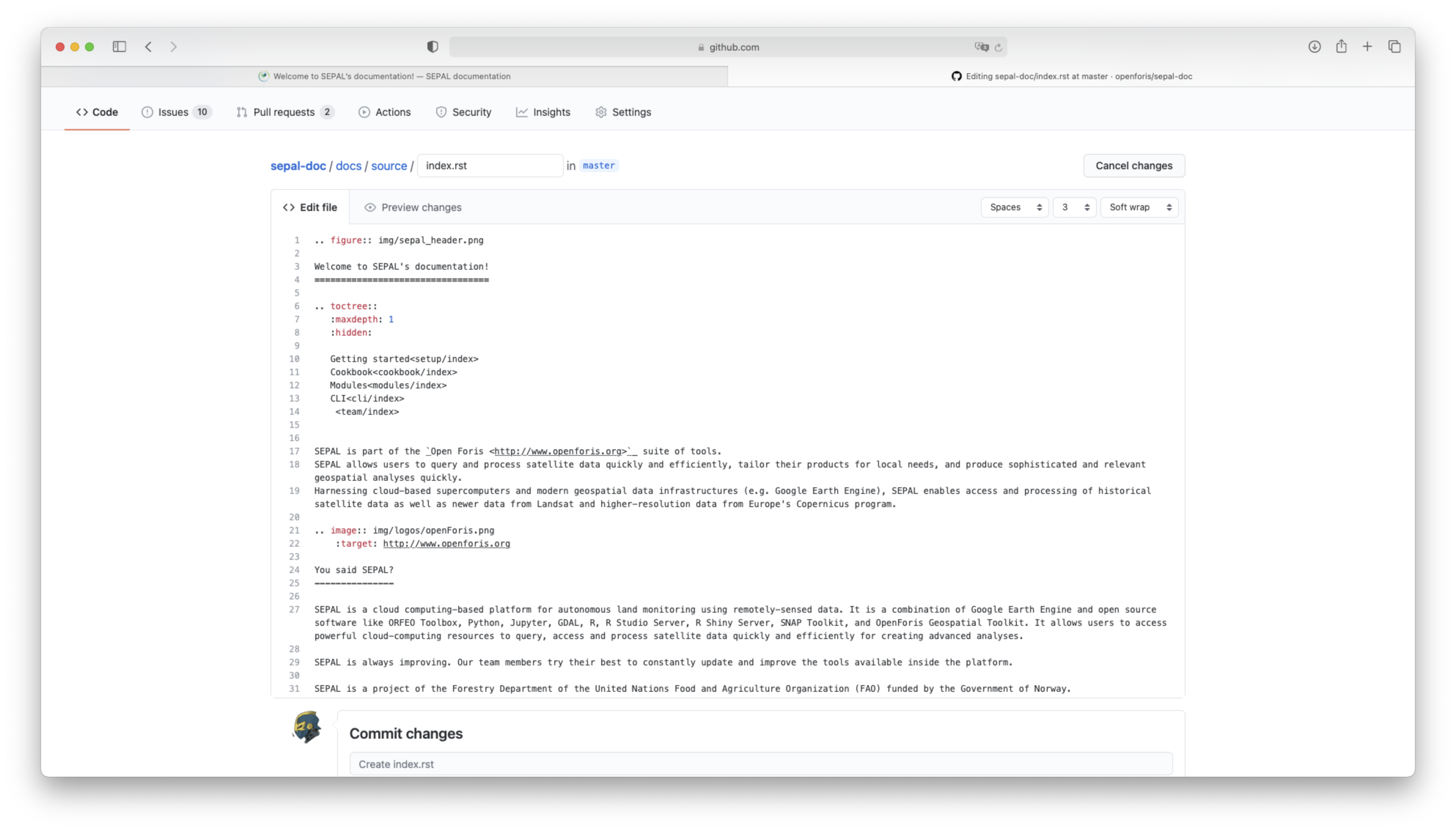 Edit a page directly on GitHub