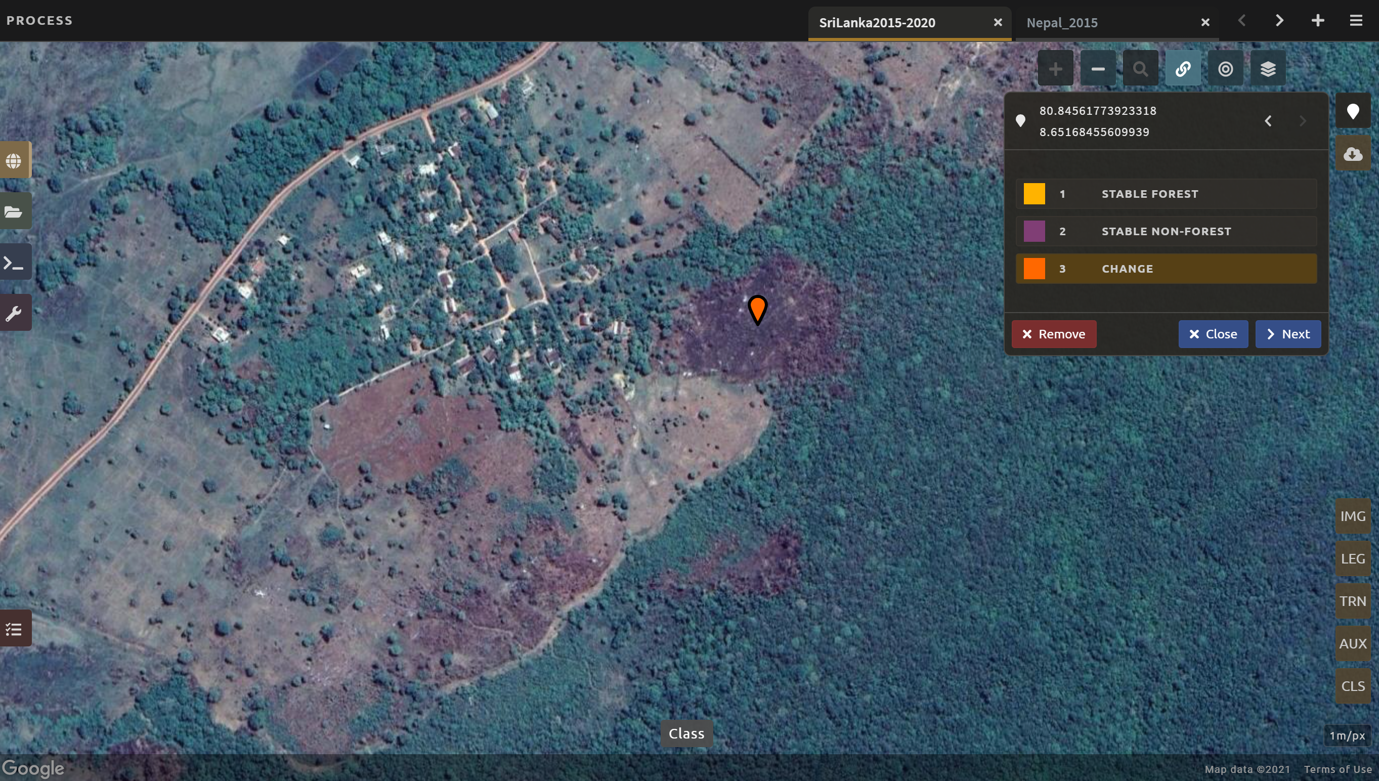 Using Google imagery to examine areas for change