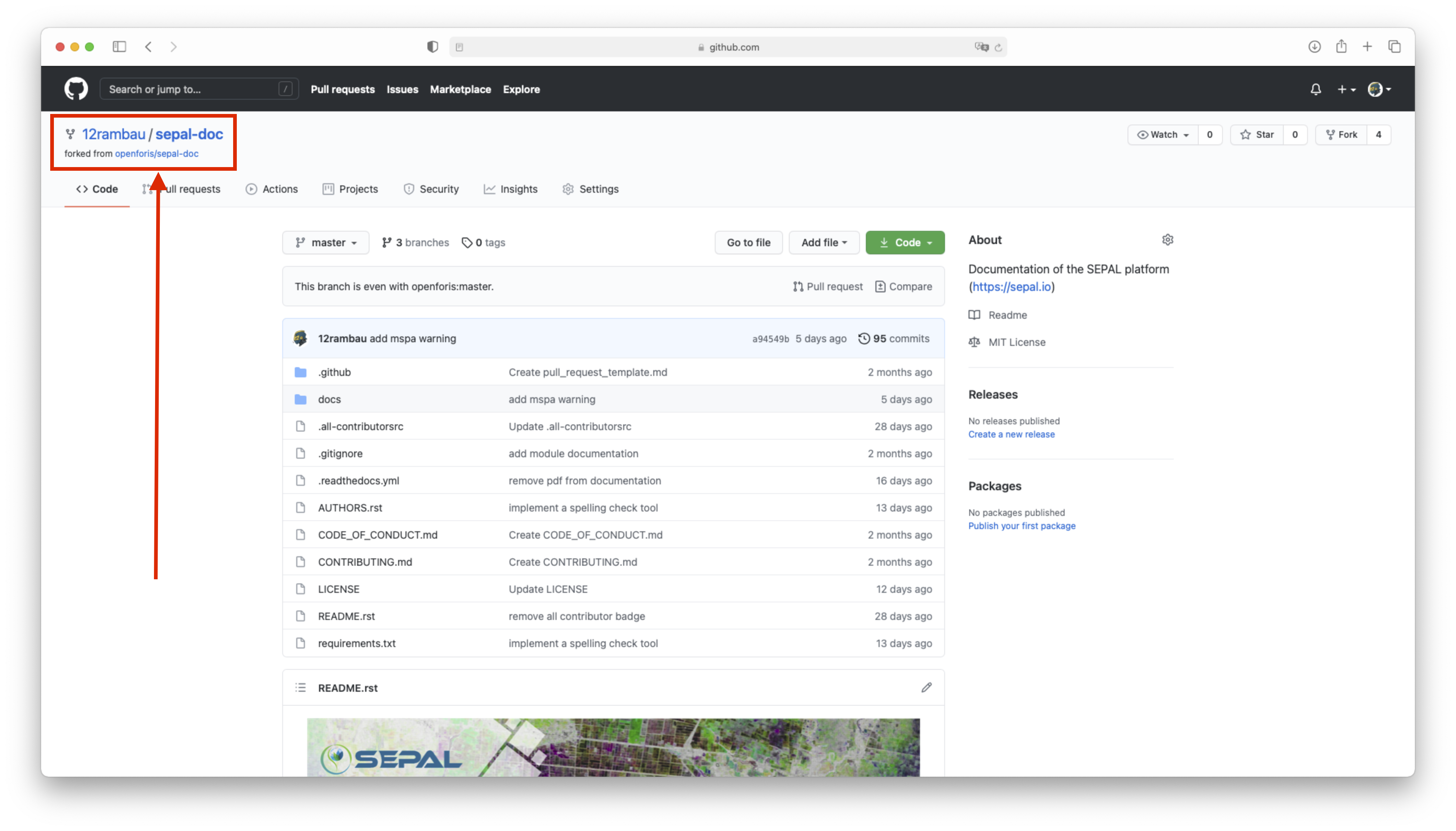 Landing page of the forked project