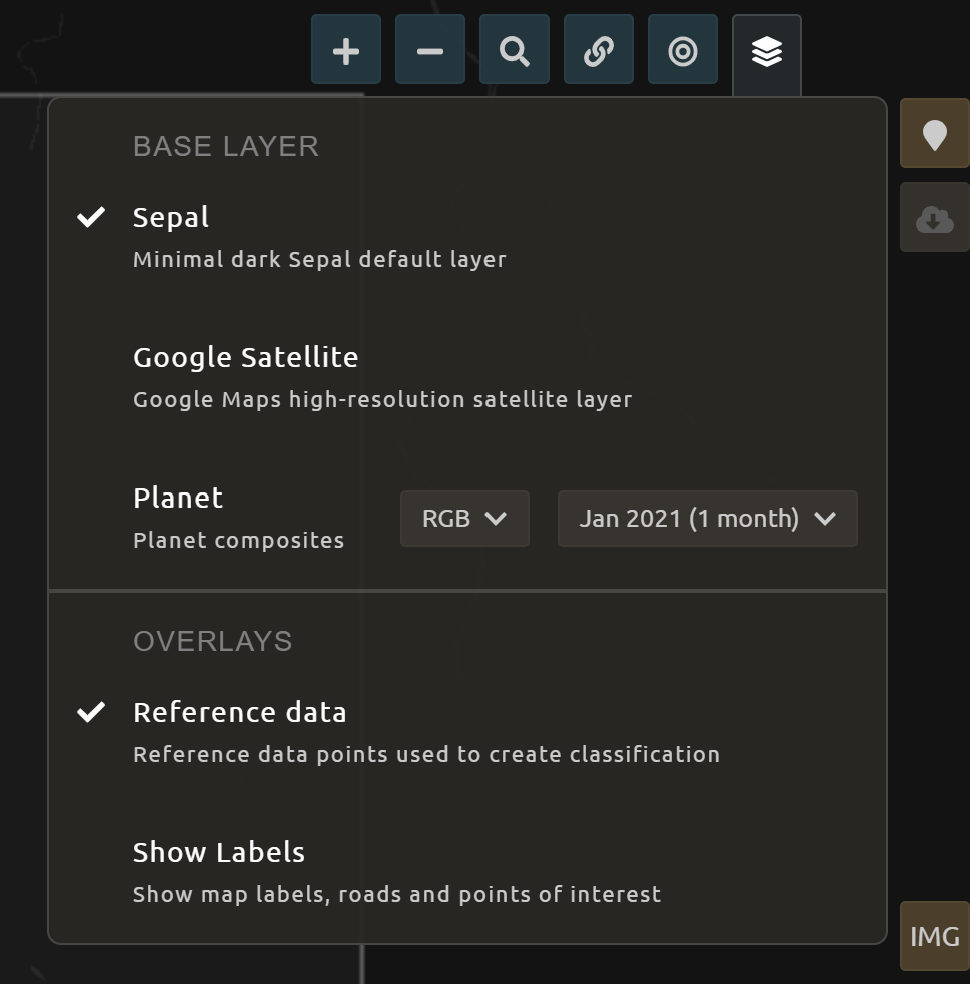 The layers available