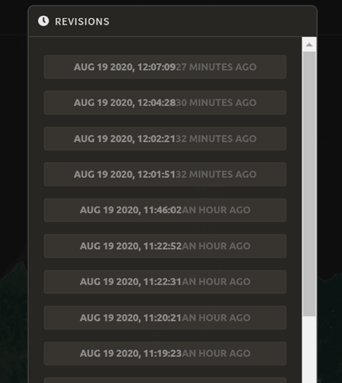 Revisions menu dropdown