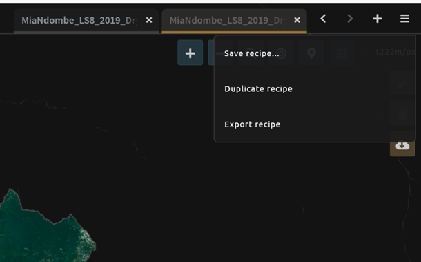 Save, duplicate and export recipe menu.