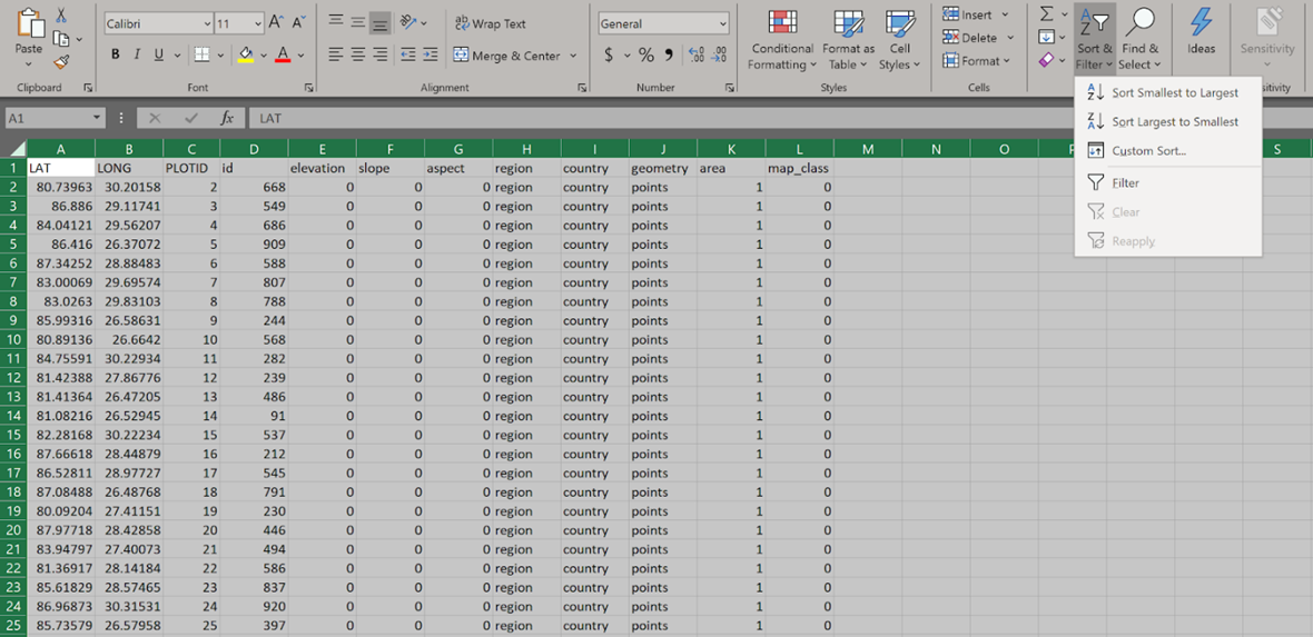 Using the Sort and Filter features in Excel