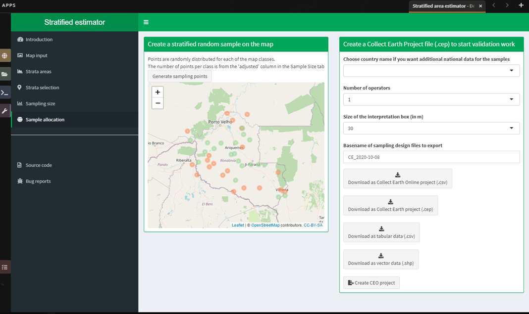The stratified estimator tool's sample allocation screen.