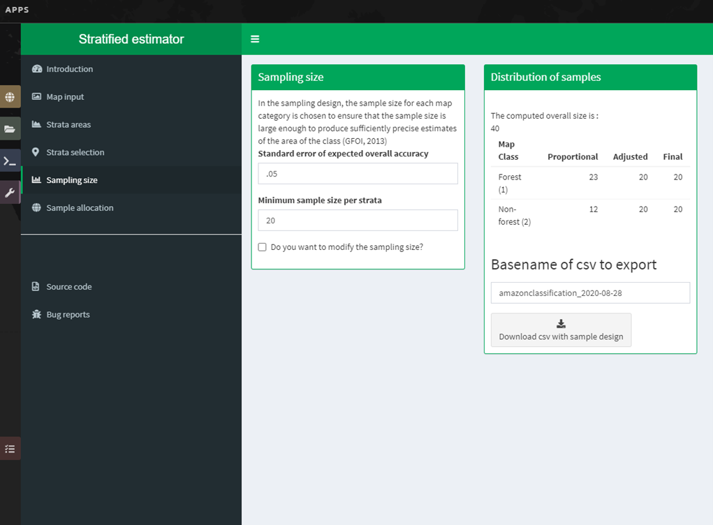 The stratified estimator sampling size and distribution of samples screen